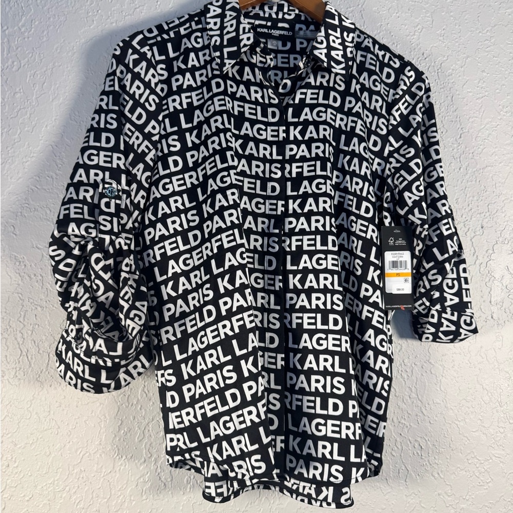 NWT Karl Lagerfeld Black and White Logo Shirt PS